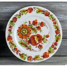 Фарфоровая тарелка с ручной росписью, Александр Опарий, петриковская роспись, размер 21, 27 см 493-3